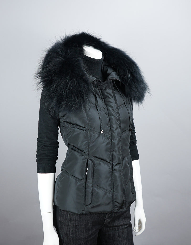 Hooded Vest with Fur Trim Black