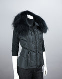 Hooded Vest with Fur Trim Black