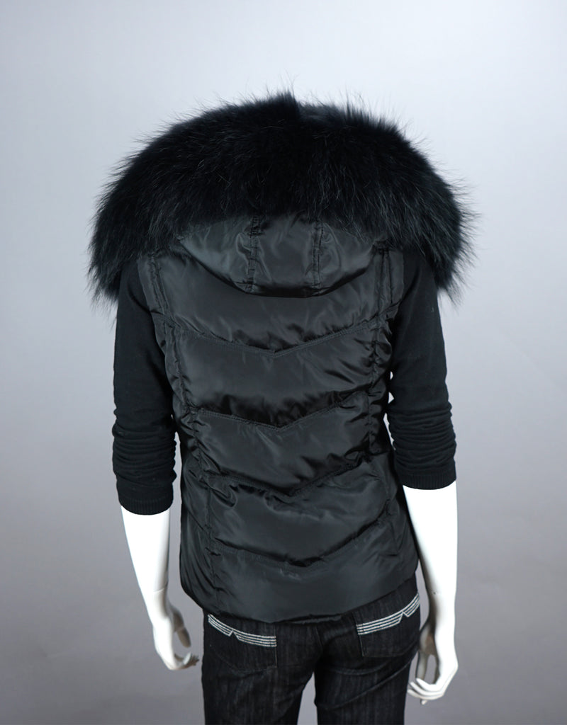 Hooded Vest with Fur Trim Black