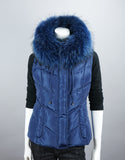 Hooded Vest with Fur Trim Blue