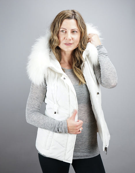 Hooded Vest with Fur Trim White