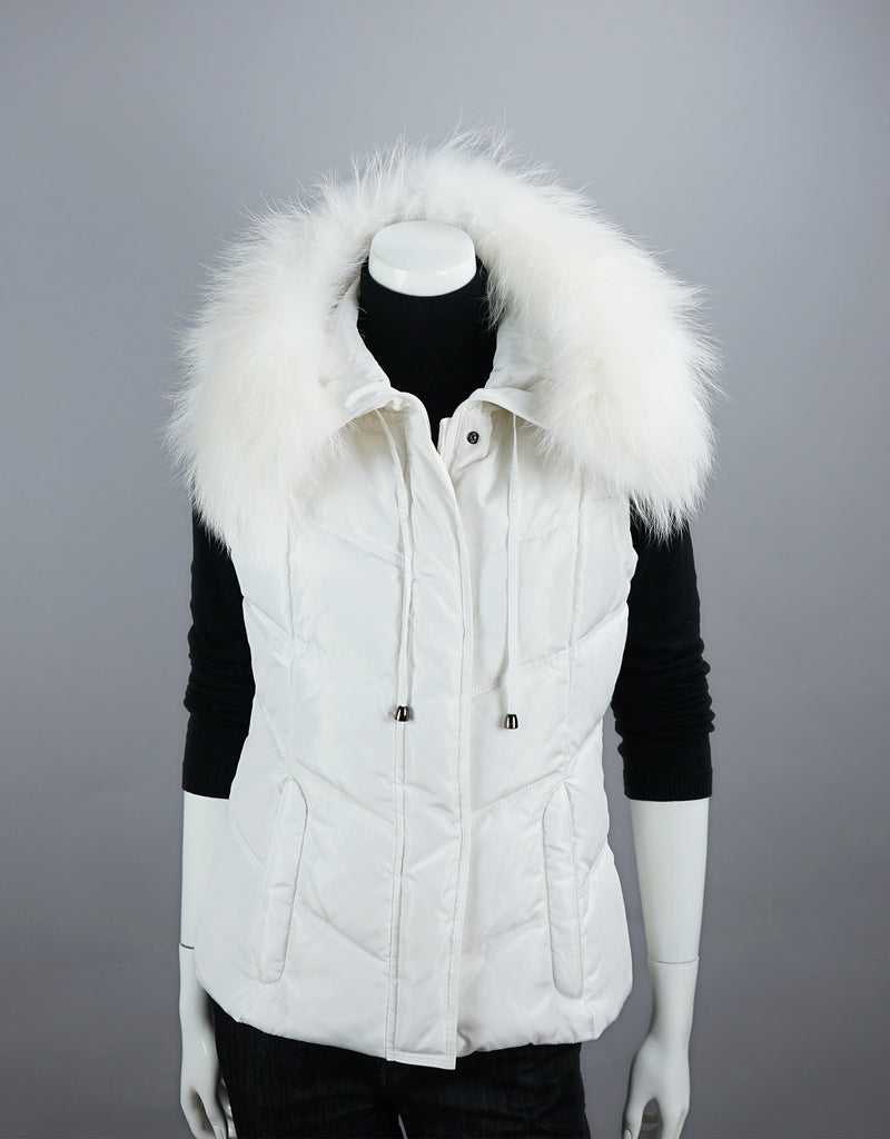 Hooded Vest with Fur Trim White