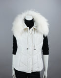 Hooded Vest with Fur Trim White
