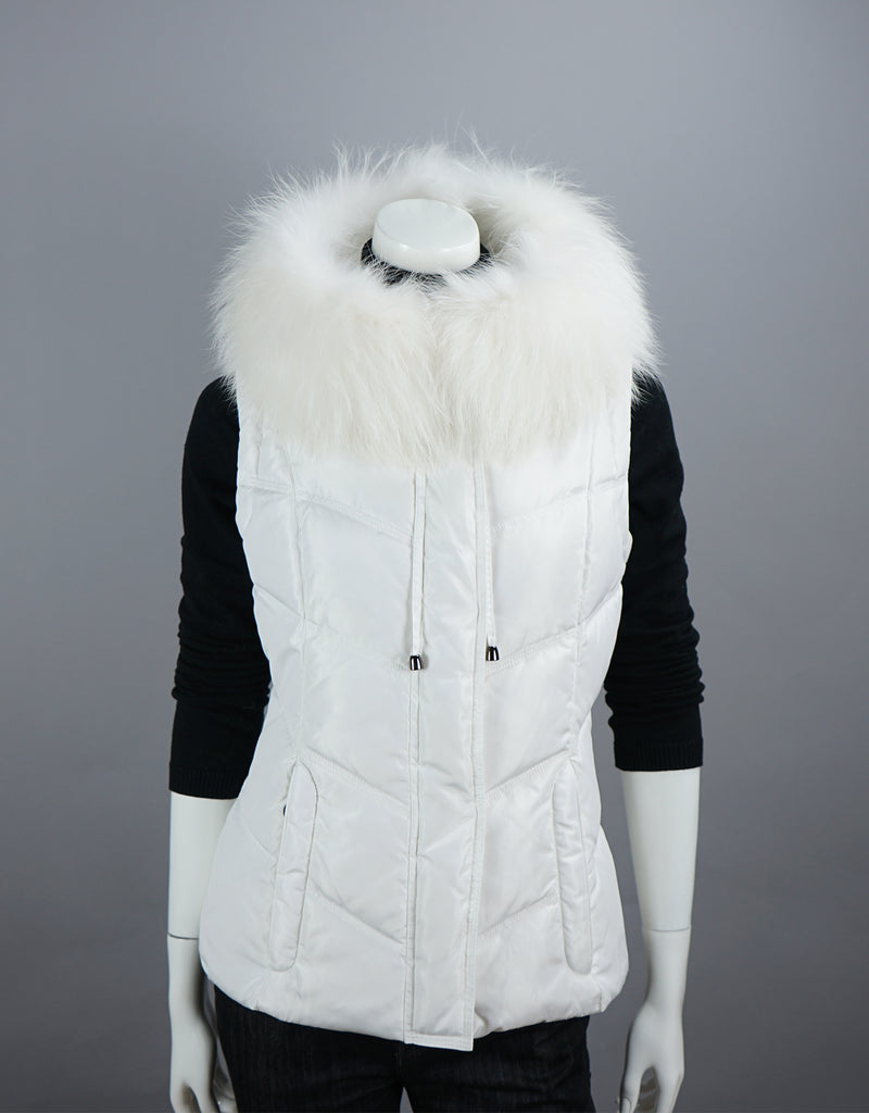 Hooded Vest with Fur Trim White