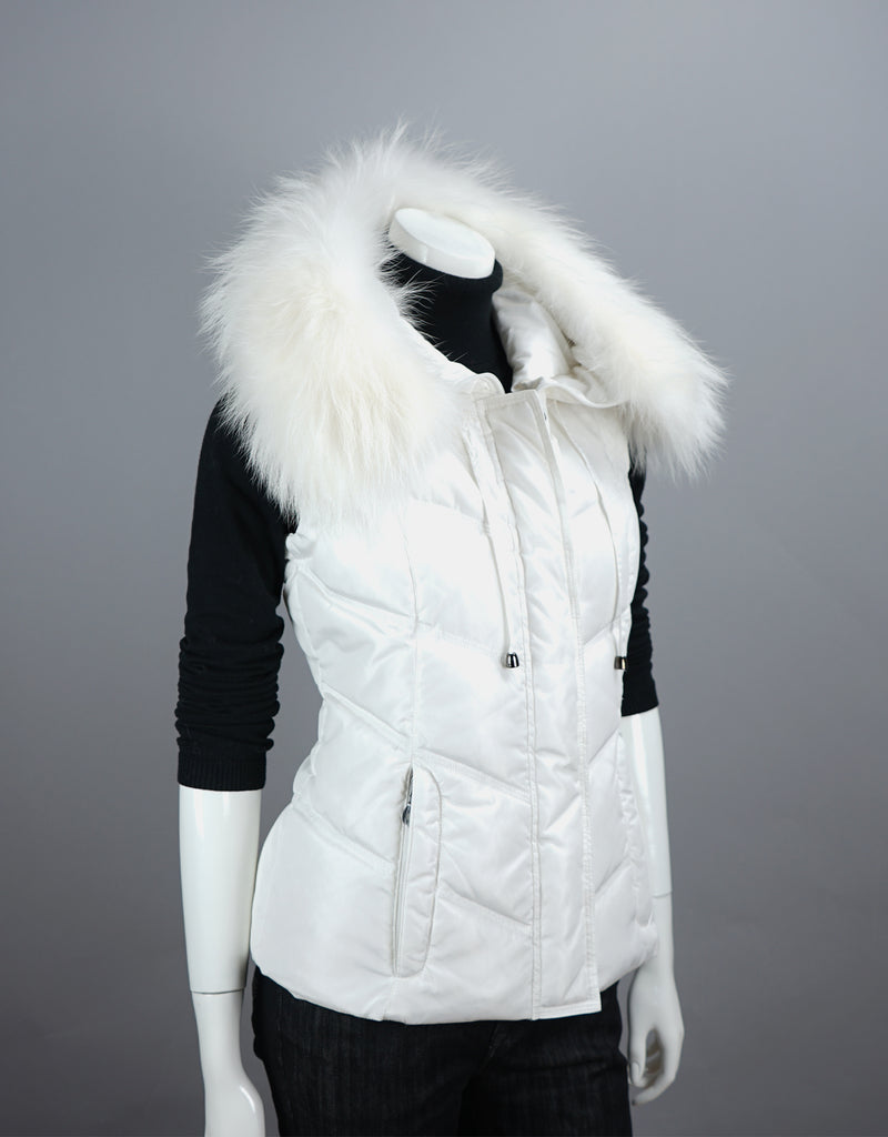 Hooded Vest with Fur Trim White