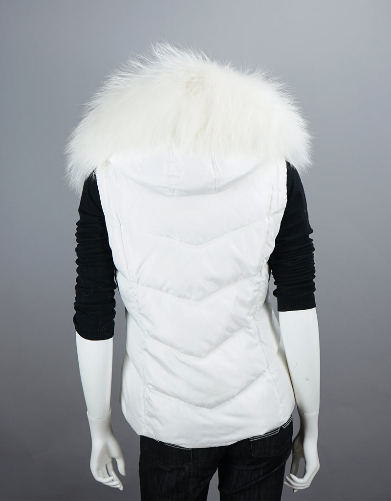 Hooded Vest with Fur Trim White