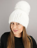 Oversize Pom Mink Hat - White /  White
