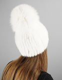 Oversize Pom Mink Hat - White /  White