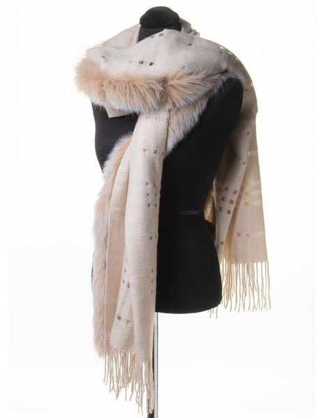 Cashmere Perforated Shawl- Ivory / Blush Fox