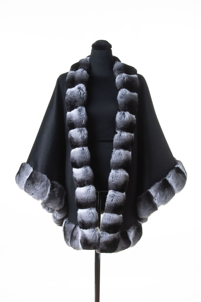 Chinchilla Trimmed Cashmere Medium Round Cape