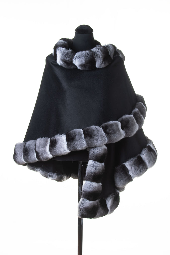 Chinchilla Trimmed Cashmere Medium Round Cape