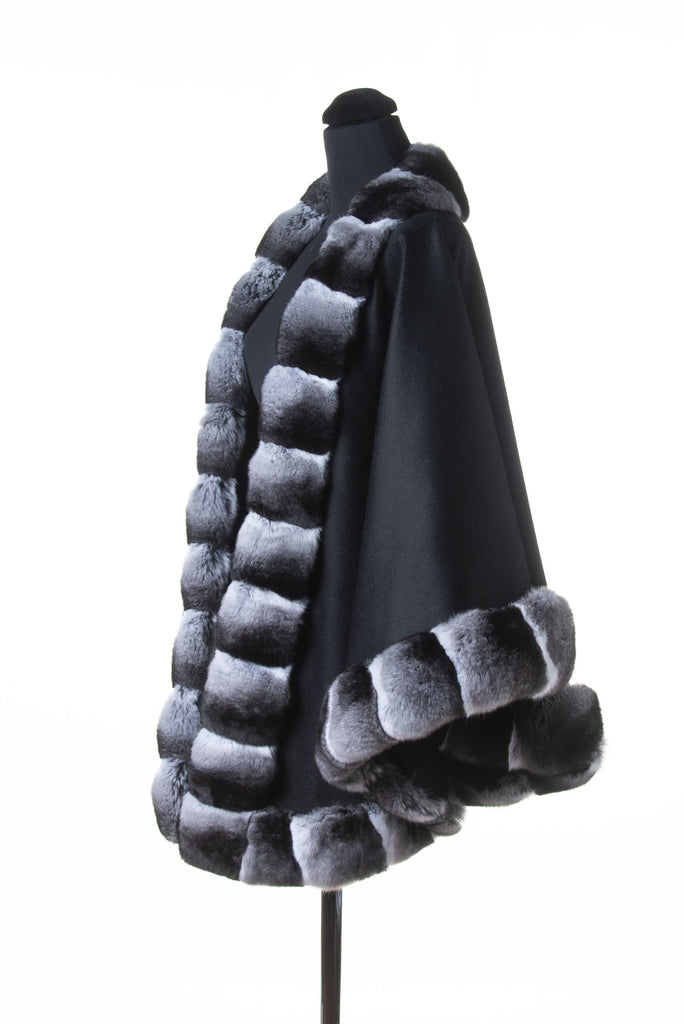 Chinchilla Trimmed Cashmere Medium Round Cape