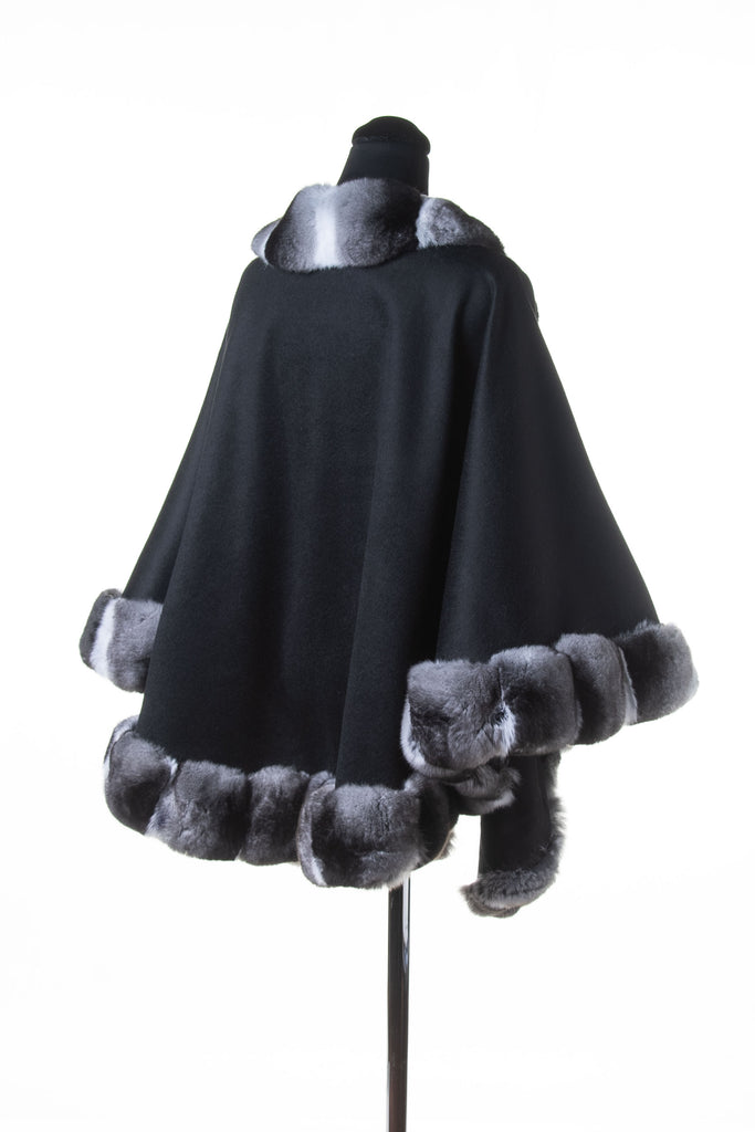 Chinchilla Trimmed Cashmere Medium Round Cape