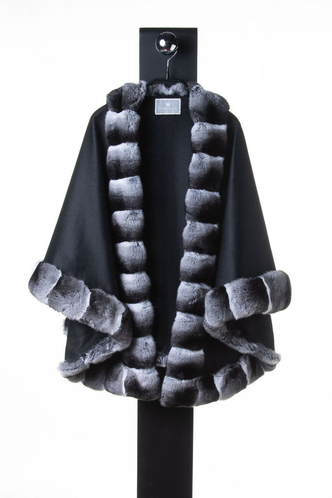 Chinchilla Trimmed Cashmere Medium Round Cape
