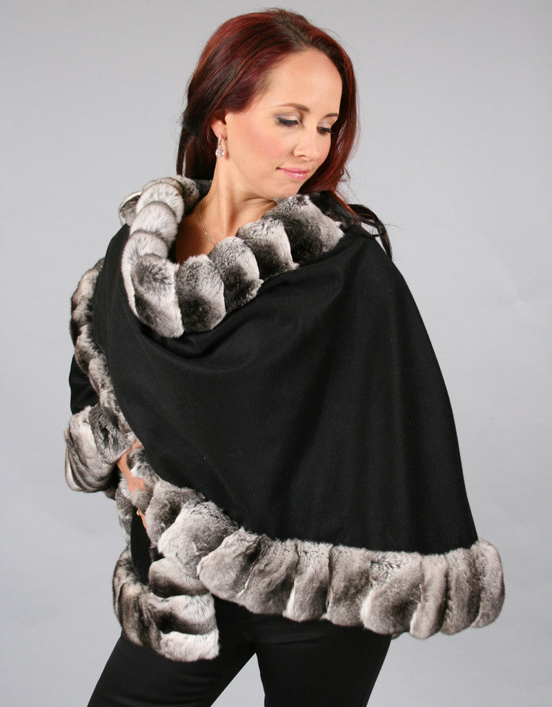 Chinchilla Trimmed Cashmere Medium Round Cape
