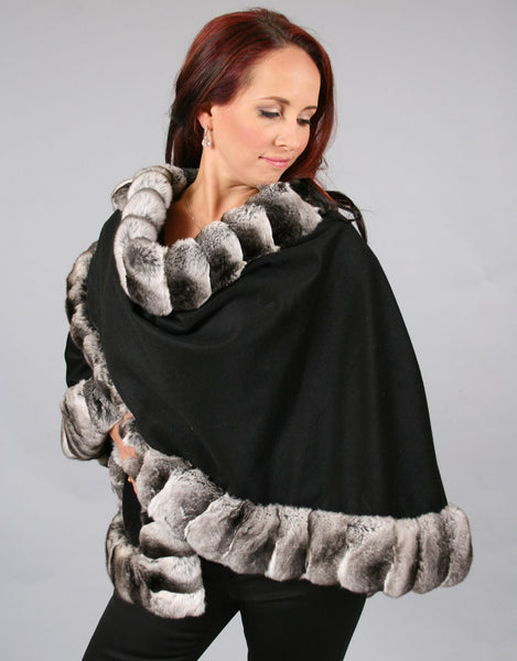 Chinchilla Trimmed Cashmere Medium Round Cape
