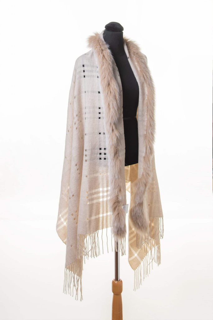 Cashmere Perforated Shawl- Ivory / Blush Fox