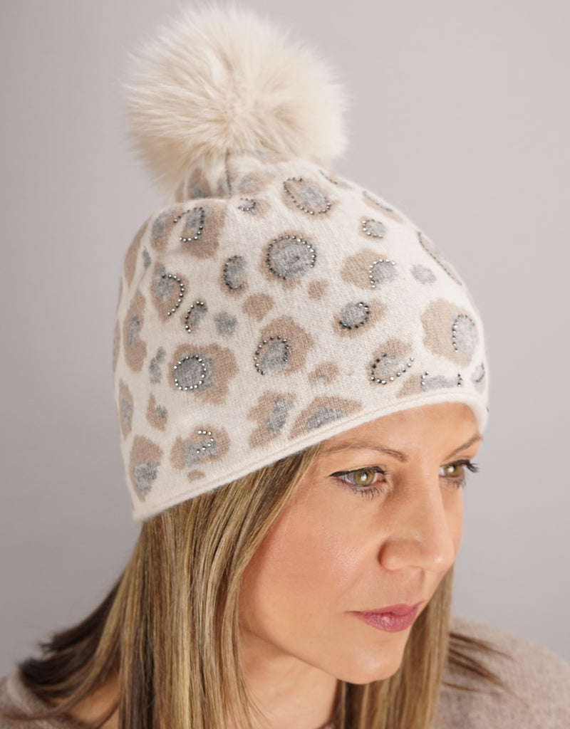 Animal Pom Hat- Pearl Beige