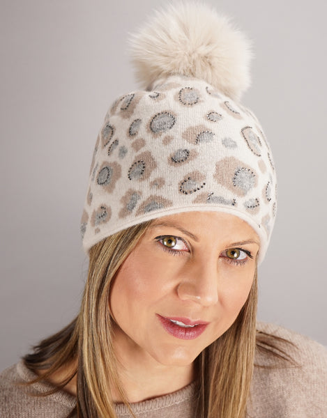 Animal Pom Hat- Pearl Beige