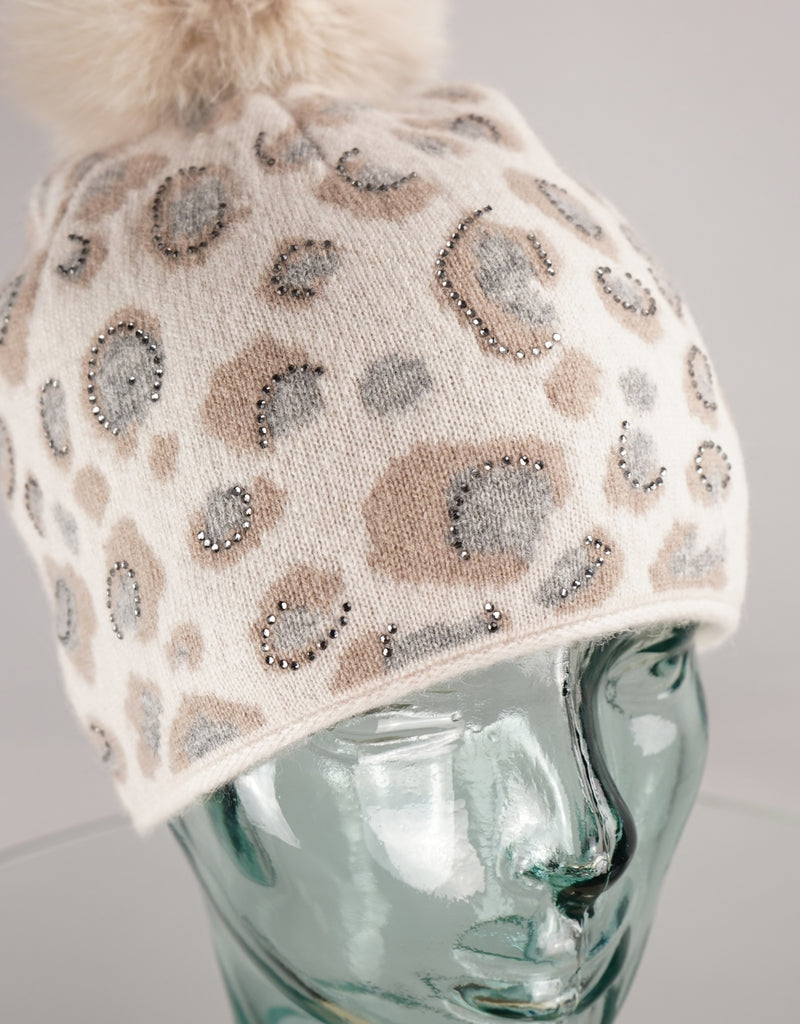 Animal Pom Hat- Pearl Beige