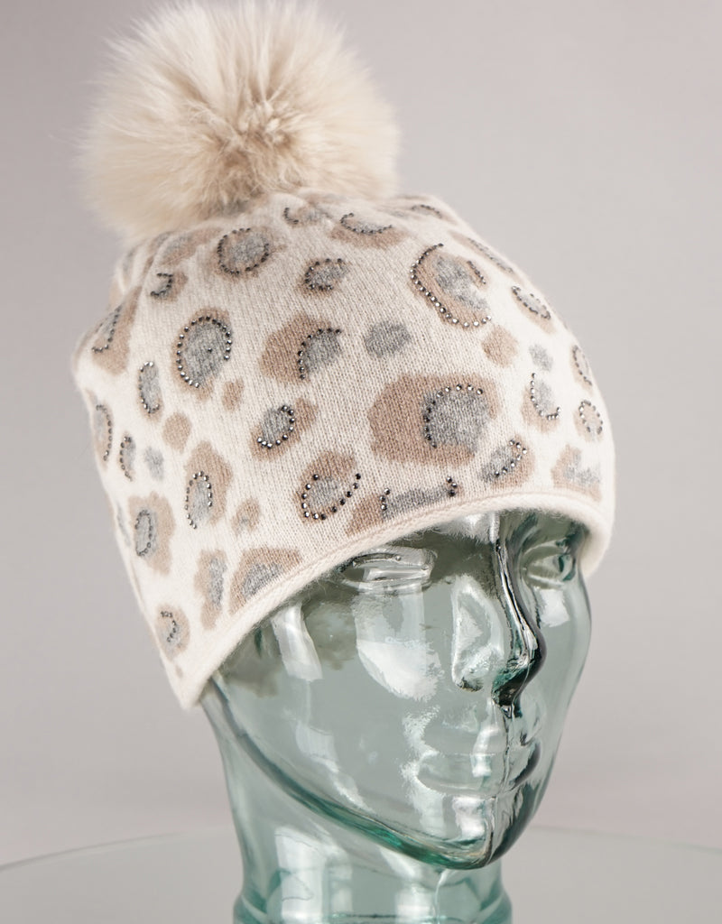 Animal Pom Hat- Pearl Beige