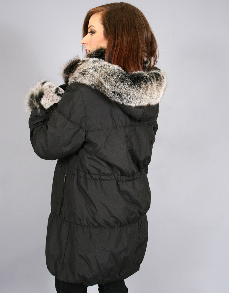 Rabbit Lined Carcoat with Detach Hood-Vanilla