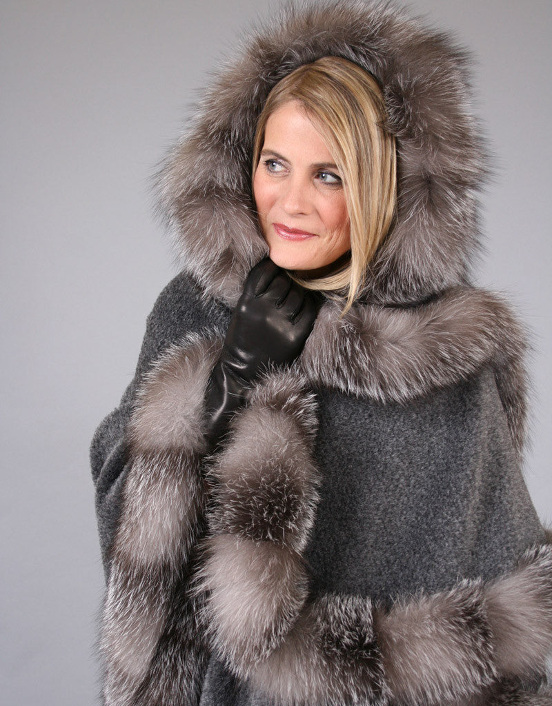 Full Band Hooded Alpaca Cape-Black