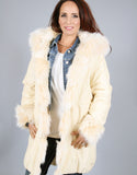 Rabbit Lined Carcoat with Detach Hood-Black