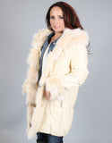Rabbit Lined Carcoat with Detach Hood-Vanilla