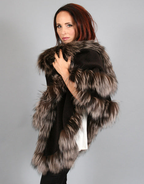 Fur Whip Alpaca Cape-Brown/ Fisher Dyed Silver Fox