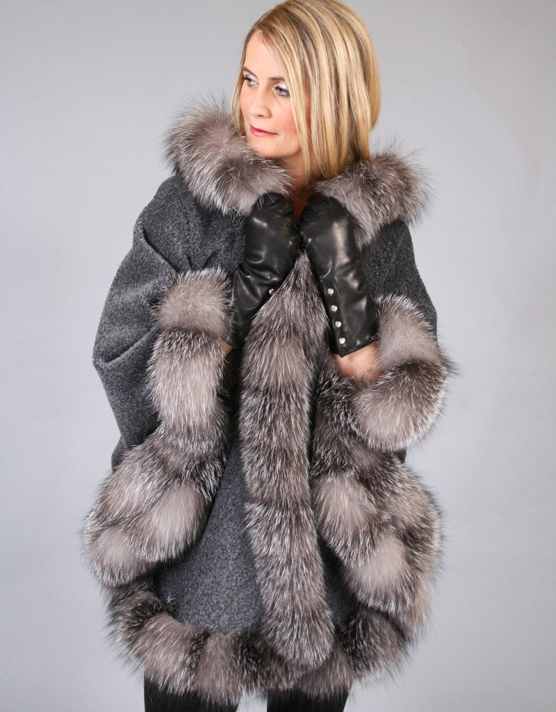 Full Band Hooded Alpaca Cape-Beige