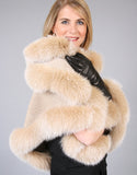 Petite Alpaca Cape with Fox Trim - Beige