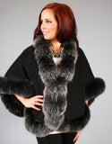 Petite Alpaca Cape with Fox Trim - Black Brown