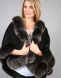 Petite Alpaca Cape with Fox Trim - Beige