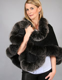Petite Alpaca Cape with Fox Trim - Beige