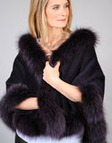 Petite Alpaca Cape with Fox Trim - Beige