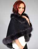 Petite Alpaca Cape with Fox Trim - Beige