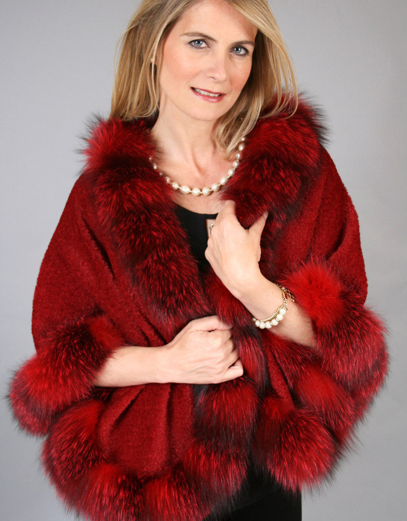 Petite Alpaca Cape with Fox Trim - Beige