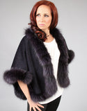 Petite Alpaca Cape with Fox Trim - Beige