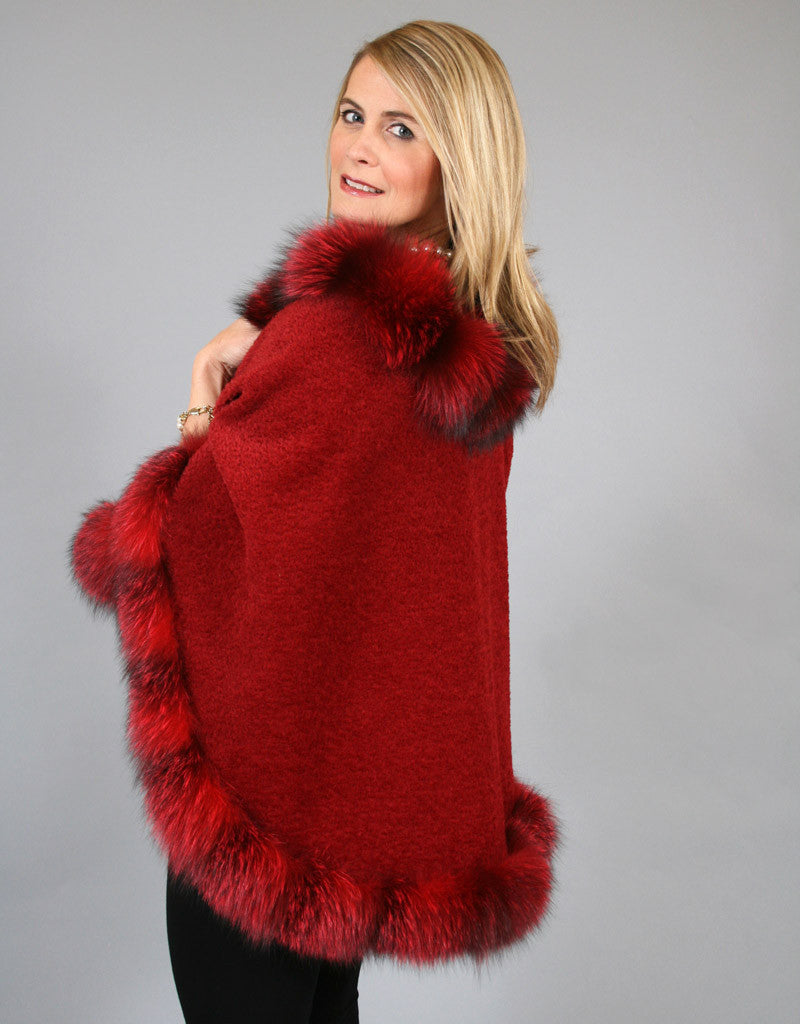 Petite Alpaca Cape with Fox Trim - Black Brown