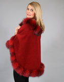 Petite Alpaca Cape with Fox Trim - Black Brown