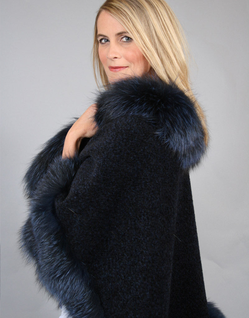 Petite Alpaca Cape with Fox Trim - Beige