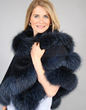 Petite Alpaca Cape with Fox Trim - Beige