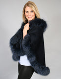 Petite Alpaca Cape with Fox Trim - Beige