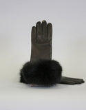 Cashmere Lined Fur Trim Glove-Black/ Pink Fox