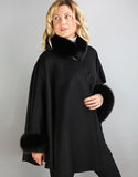 Cashmere Mandarin Collar Cape- Black