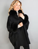 Cashmere Mandarin Collar Cape- Black