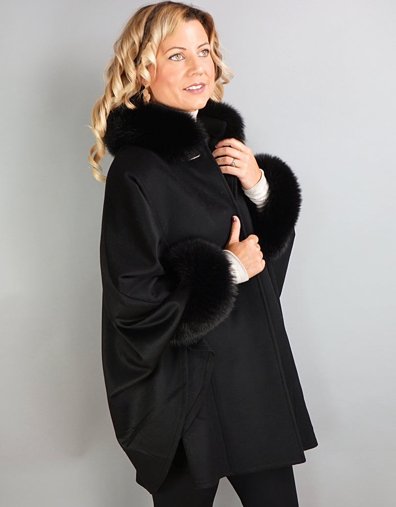 Cashmere Mandarin Collar Cape- Black