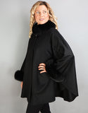 Cashmere Mandarin Collar Cape- Black