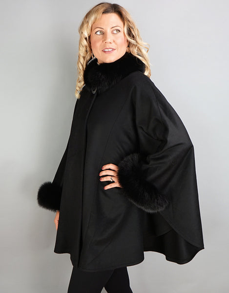 Cashmere Mandarin Collar Cape- Black